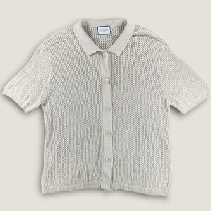 Runaway The Label XL Cream Crochet Knit Button Up Polo Shirt Short Sleeve Boho